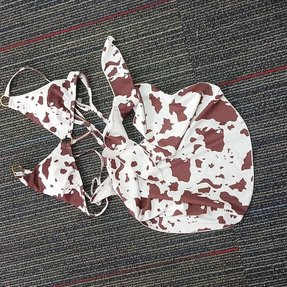 SHEIN Other - Shein Brown Cow Print bikini Top With Cover Up Skirt Small New
